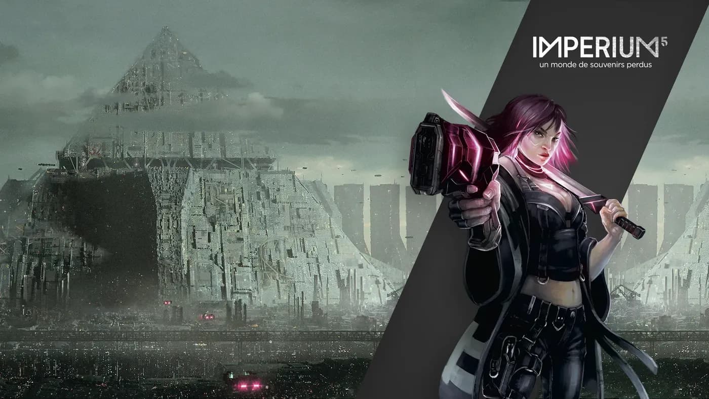 A pink-haired fighter in front of a ruined pyramid